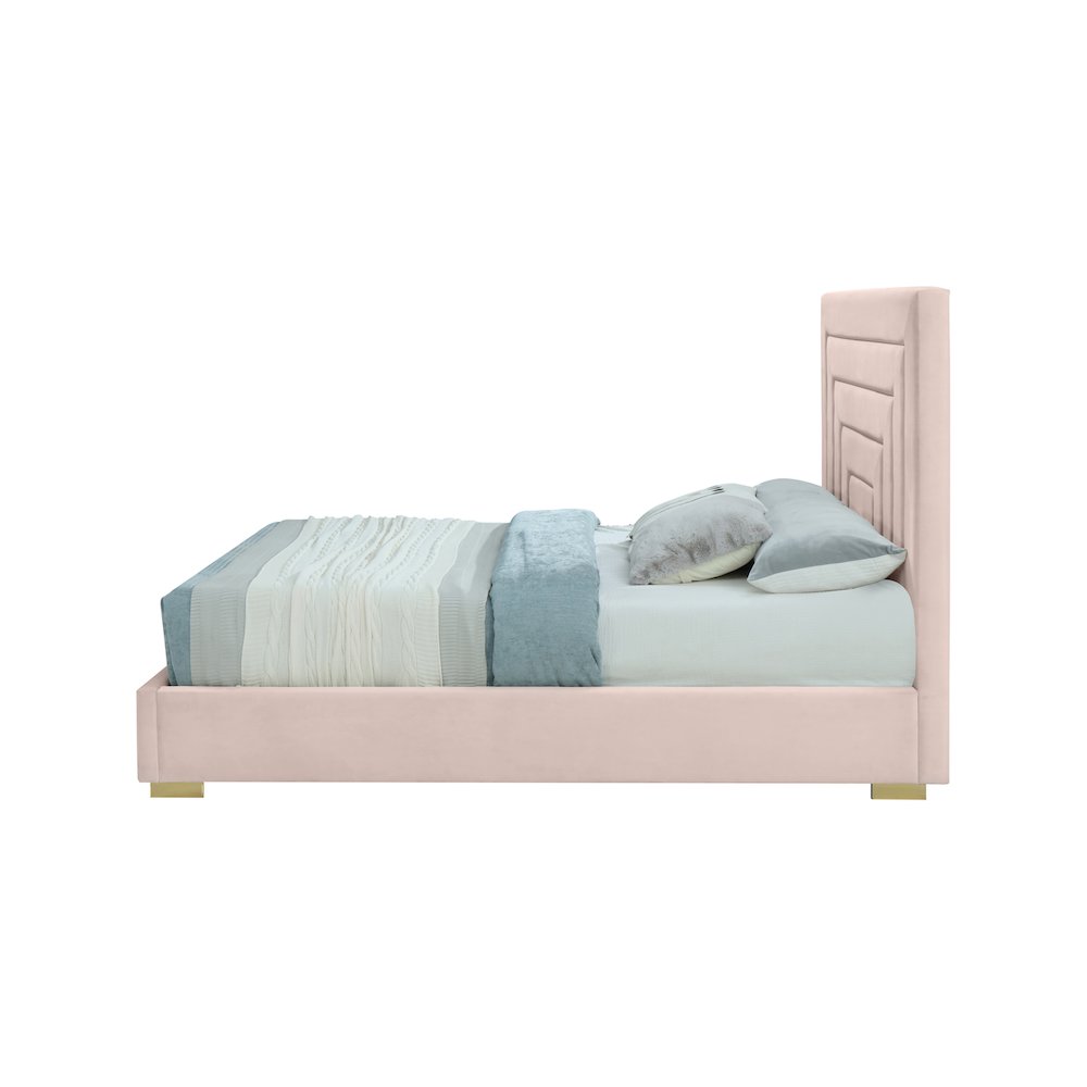 Nora Pink Velvet Queen Bed. Picture 8