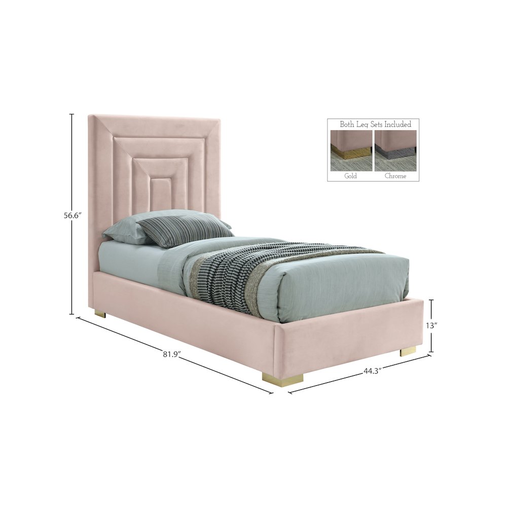 Nora Pink Velvet Twin Bed. Picture 14