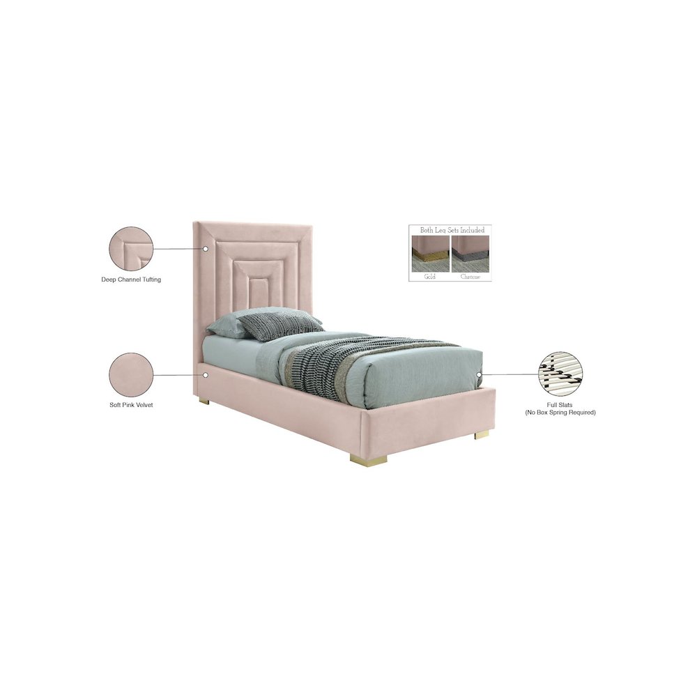 Nora Pink Velvet Twin Bed. Picture 15