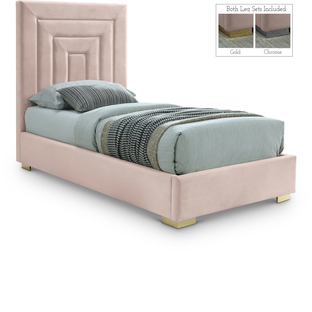 Nora Pink Velvet Twin Bed. Picture 1