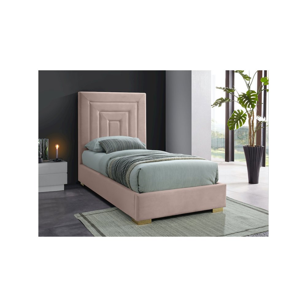 Nora Pink Velvet Twin Bed. Picture 2