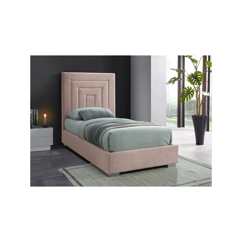 Nora Pink Velvet Twin Bed. Picture 3