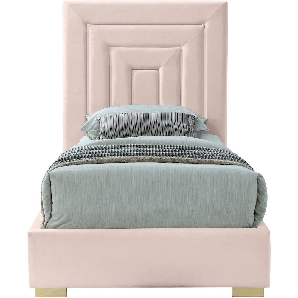 Nora Pink Velvet Twin Bed. Picture 4