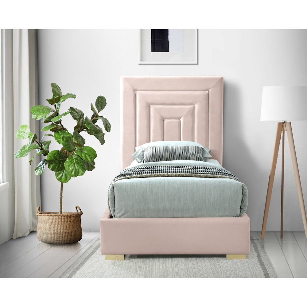 Nora Pink Velvet Twin Bed. Picture 6