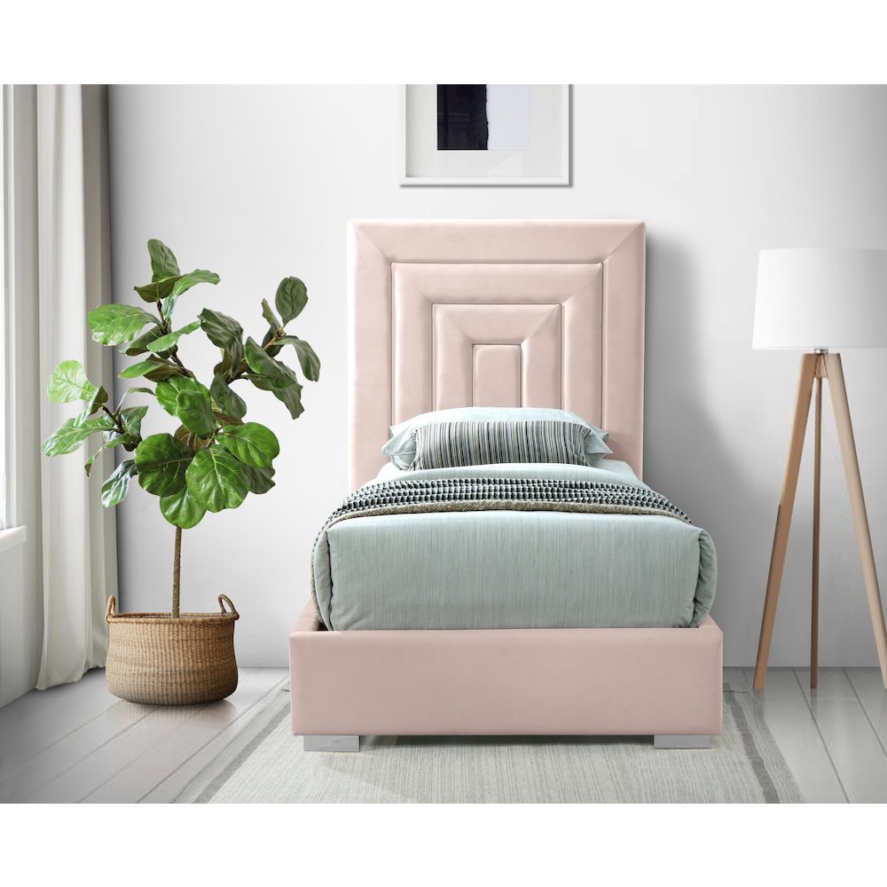 Nora Pink Velvet Twin Bed. Picture 7