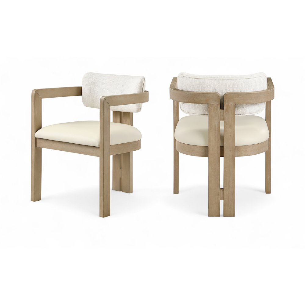 Ravina Cream Vegan Leather and Linen Fabric Upholstered Dining Chair, Set of 2. Picture 2
