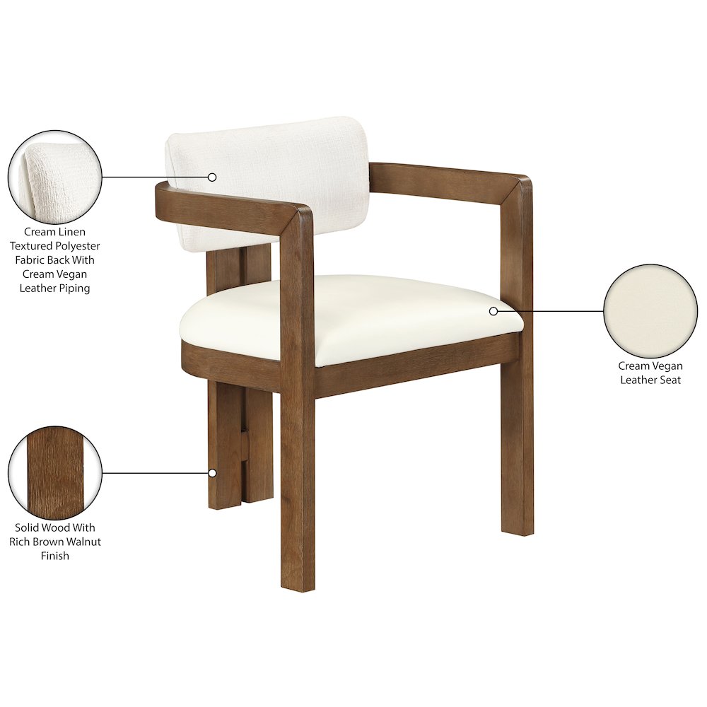 Ravina Cream Vegan Leather and Linen Fabric Upholstered Dining Chair, Set of 2. Picture 11