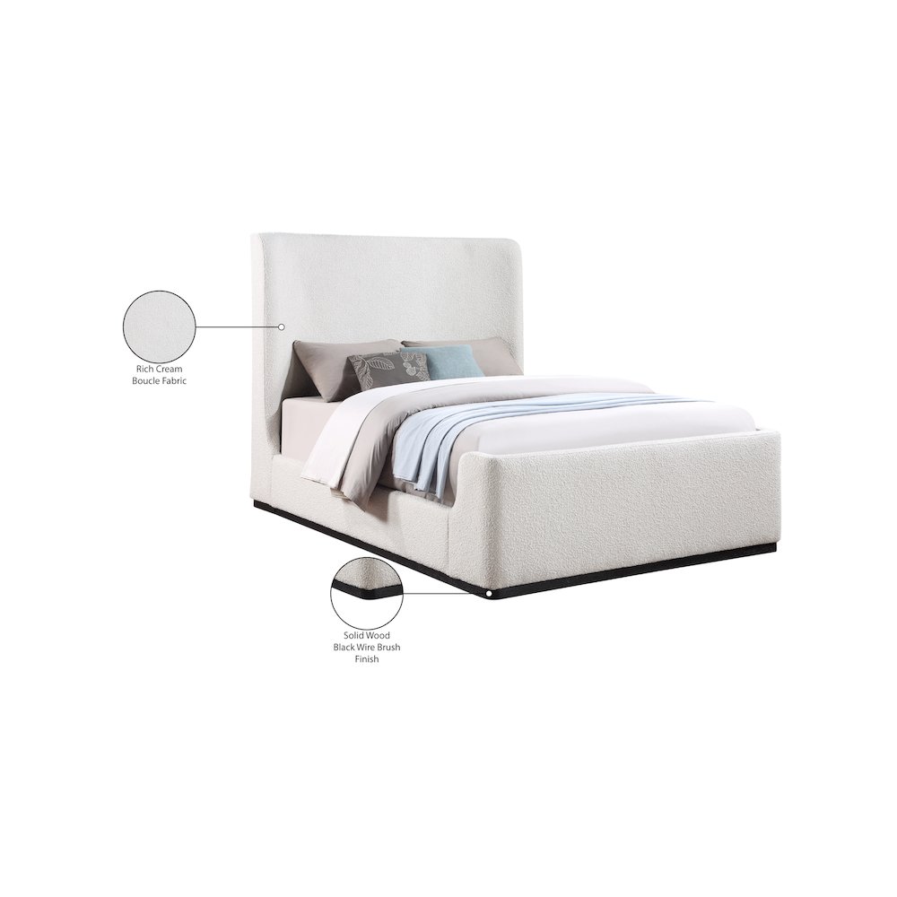 Oliver Cream Boucle Fabric Queen Bed. Picture 9