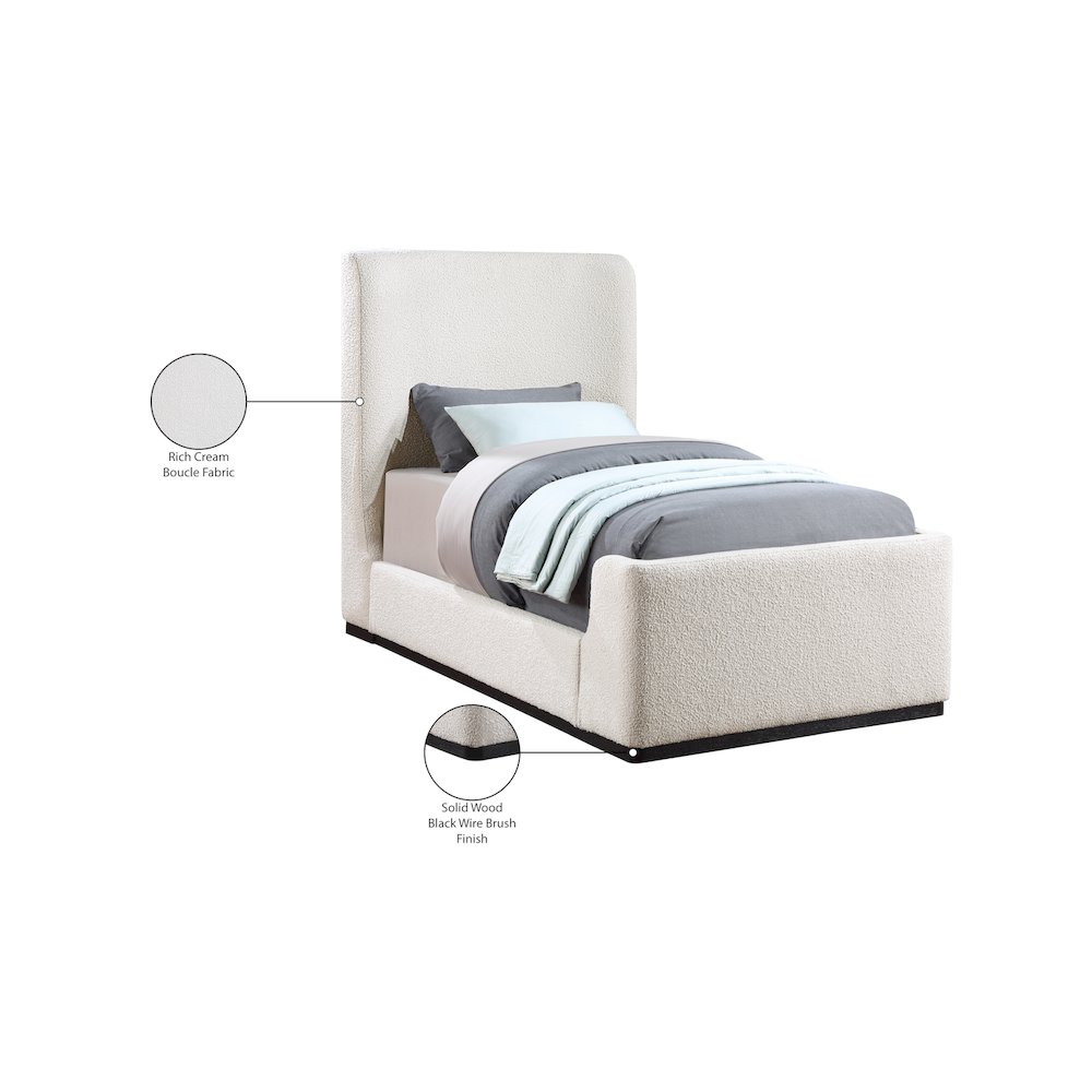 Oliver Cream Boucle Fabric Twin Bed. Picture 9