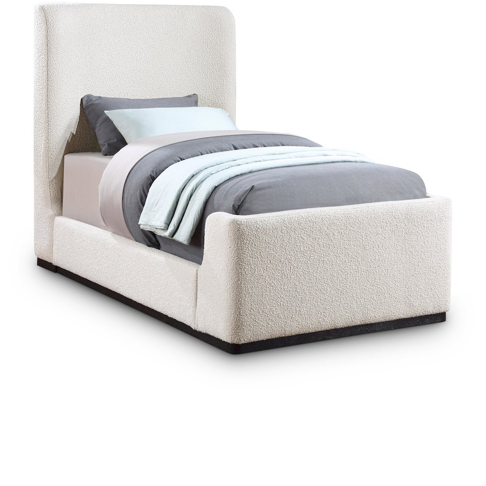 Oliver Cream Boucle Fabric Twin Bed. Picture 1