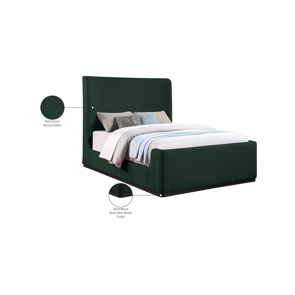 Oliver Green Boucle Fabric Queen Bed. Picture 9