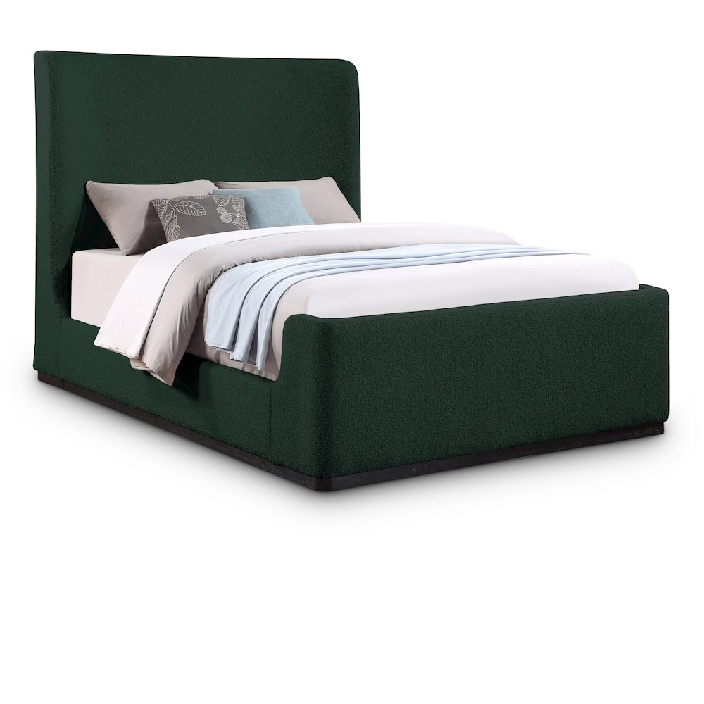 Oliver Green Boucle Fabric Queen Bed. Picture 1