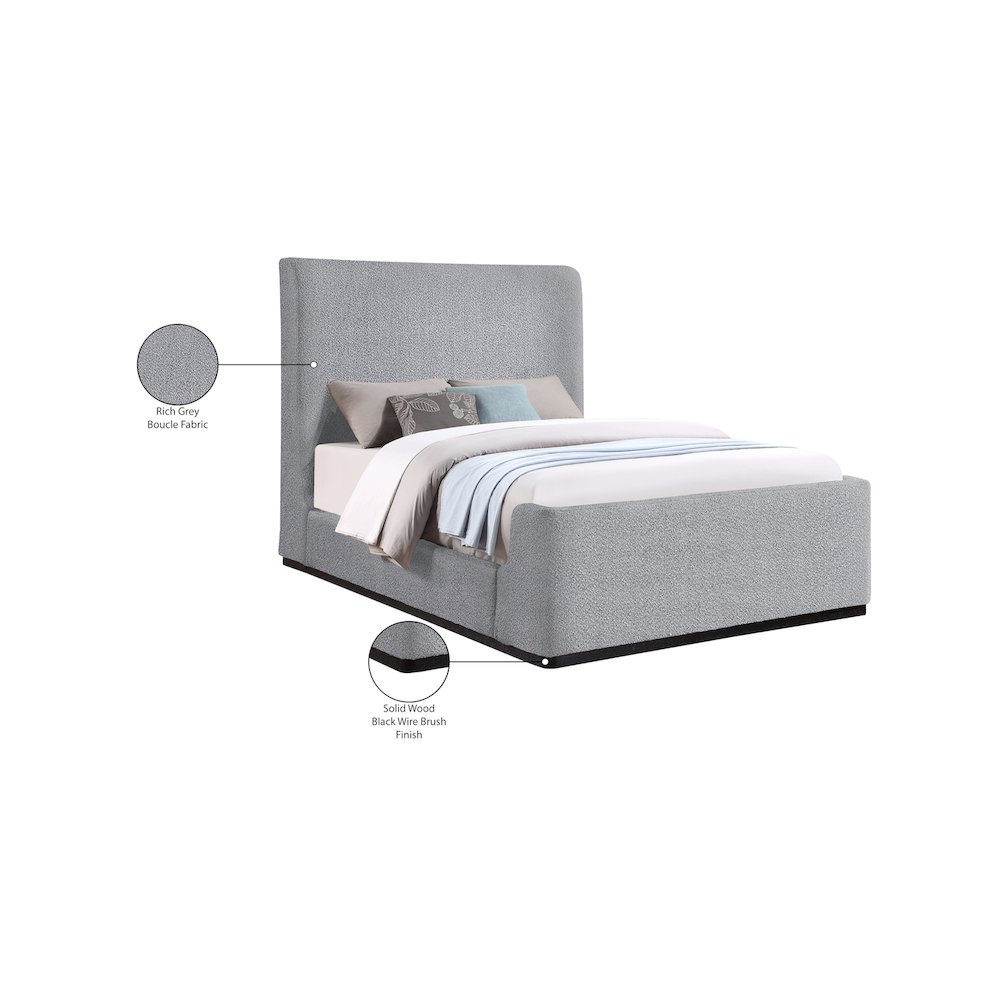 Oliver Grey Boucle Fabric Queen Bed. Picture 9