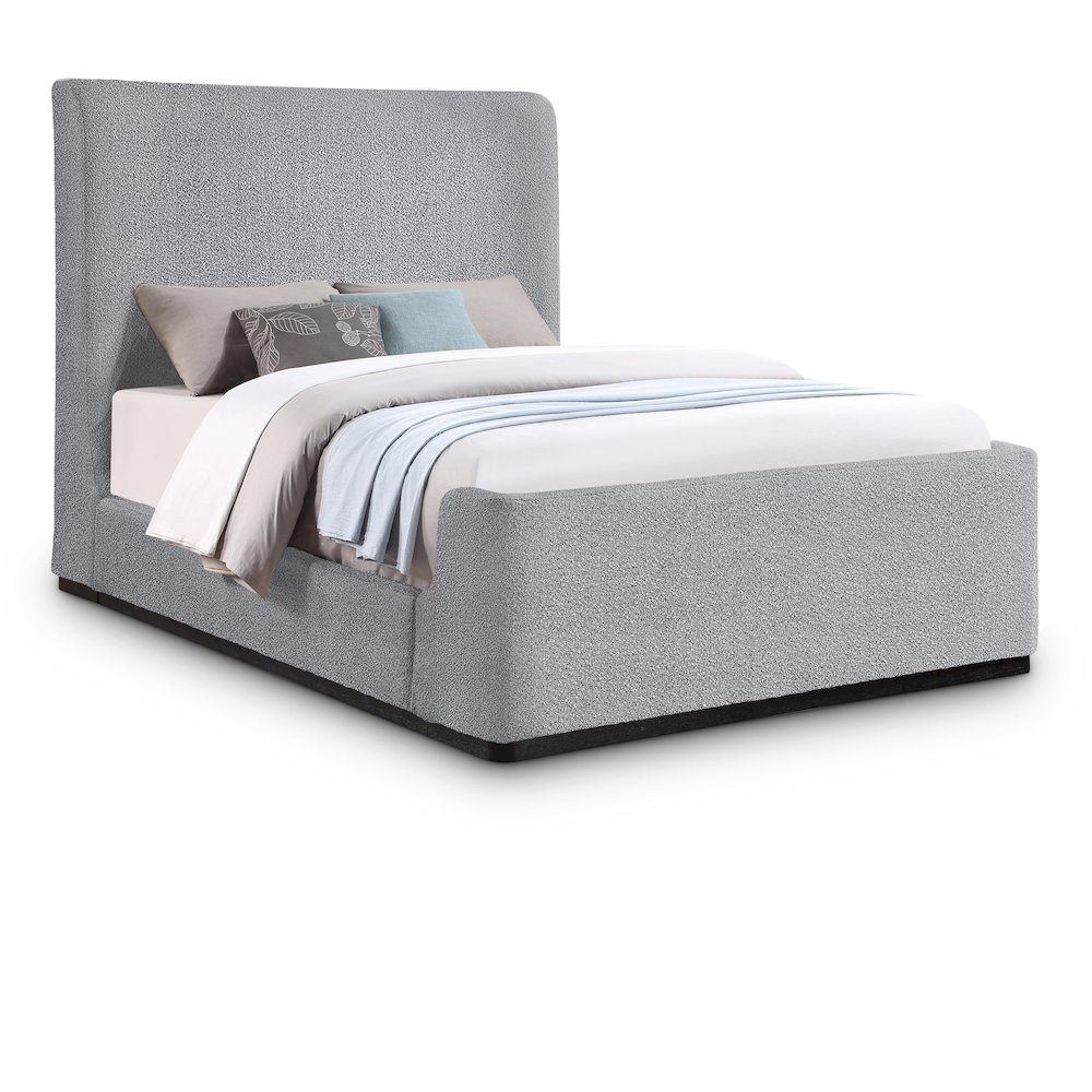 Oliver Grey Boucle Fabric Queen Bed. Picture 1