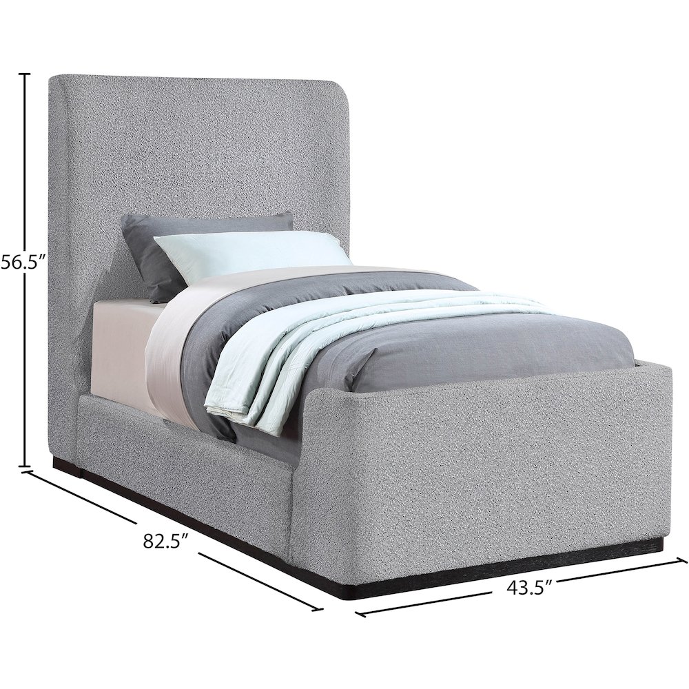Oliver Grey Boucle Fabric Twin Bed. Picture 8