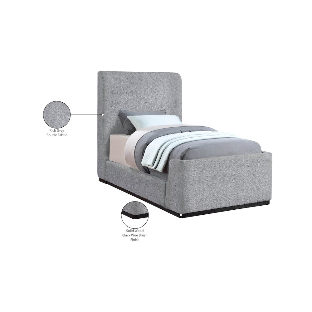 Oliver Grey Boucle Fabric Twin Bed. Picture 9