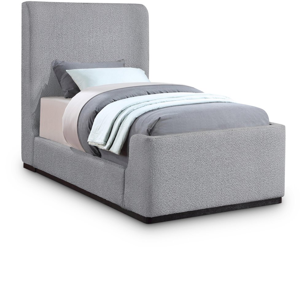 Oliver Grey Boucle Fabric Twin Bed. Picture 1