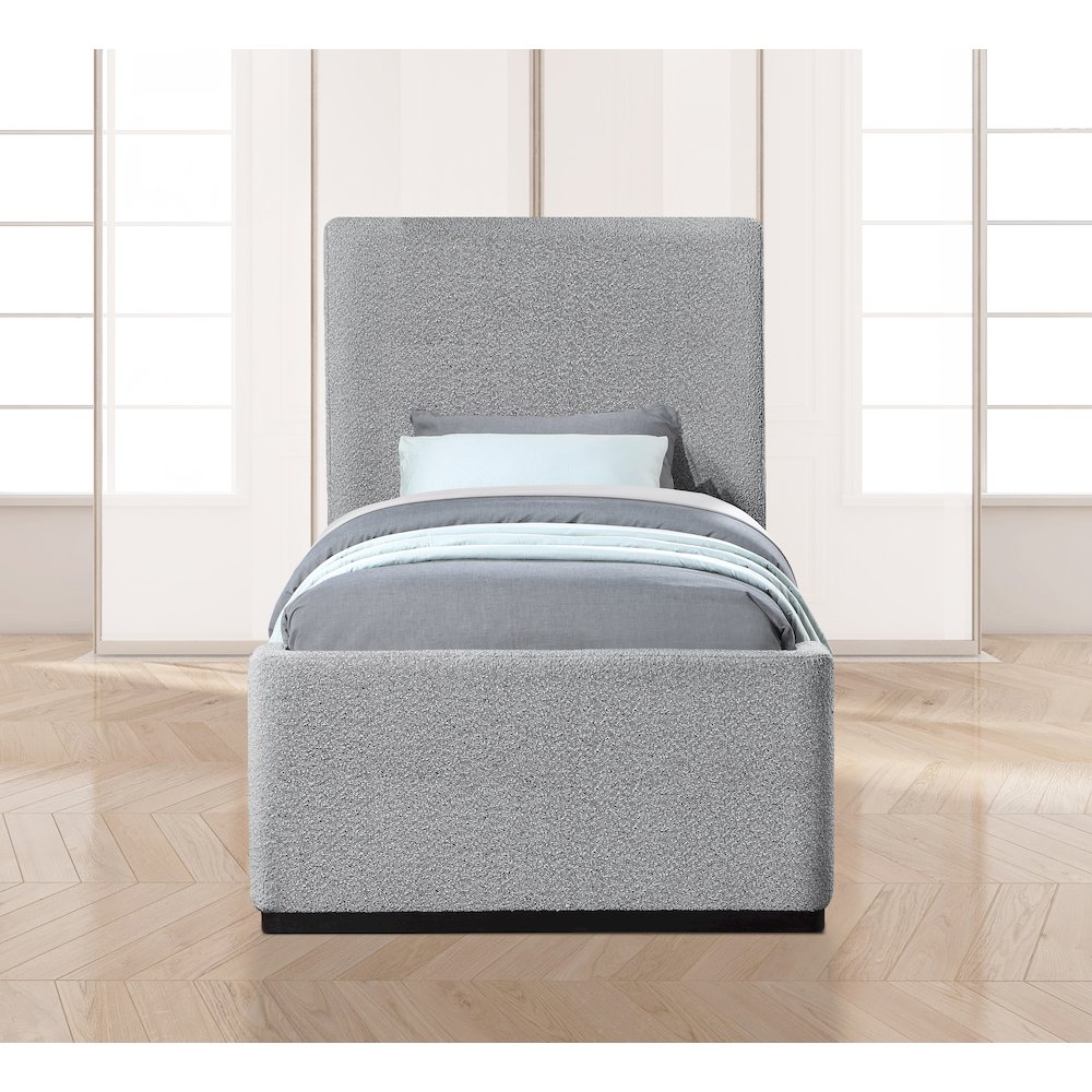 Oliver Grey Boucle Fabric Twin Bed. Picture 3