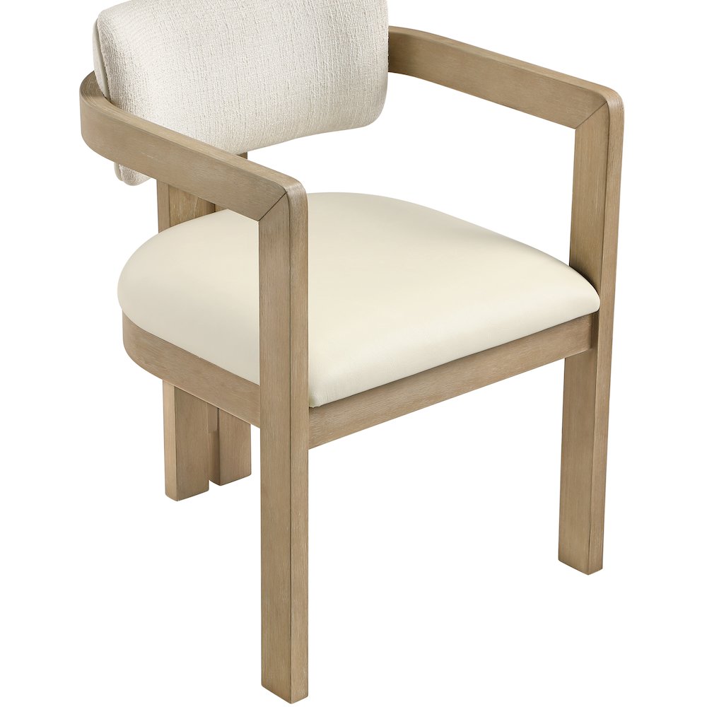 Ravina Cream Vegan Leather and Linen Fabric Upholstered Dining Chair, Set of 2. Picture 6