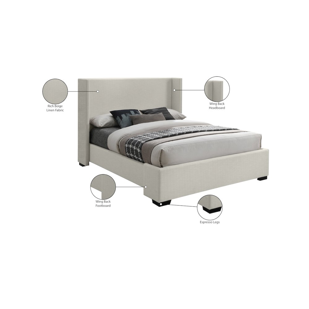 Oxford Beige Linen Textured Fabric King Bed. Picture 9