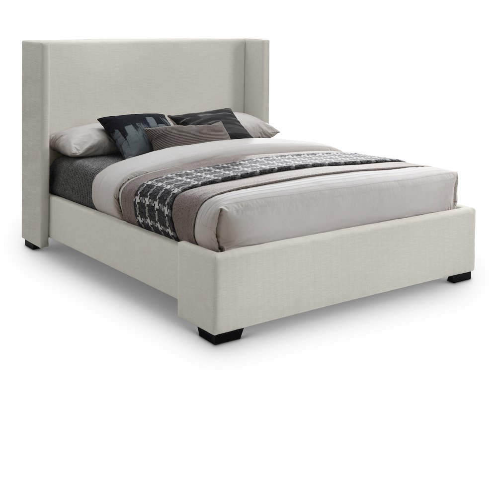 Oxford Beige Linen Textured Fabric King Bed. Picture 1