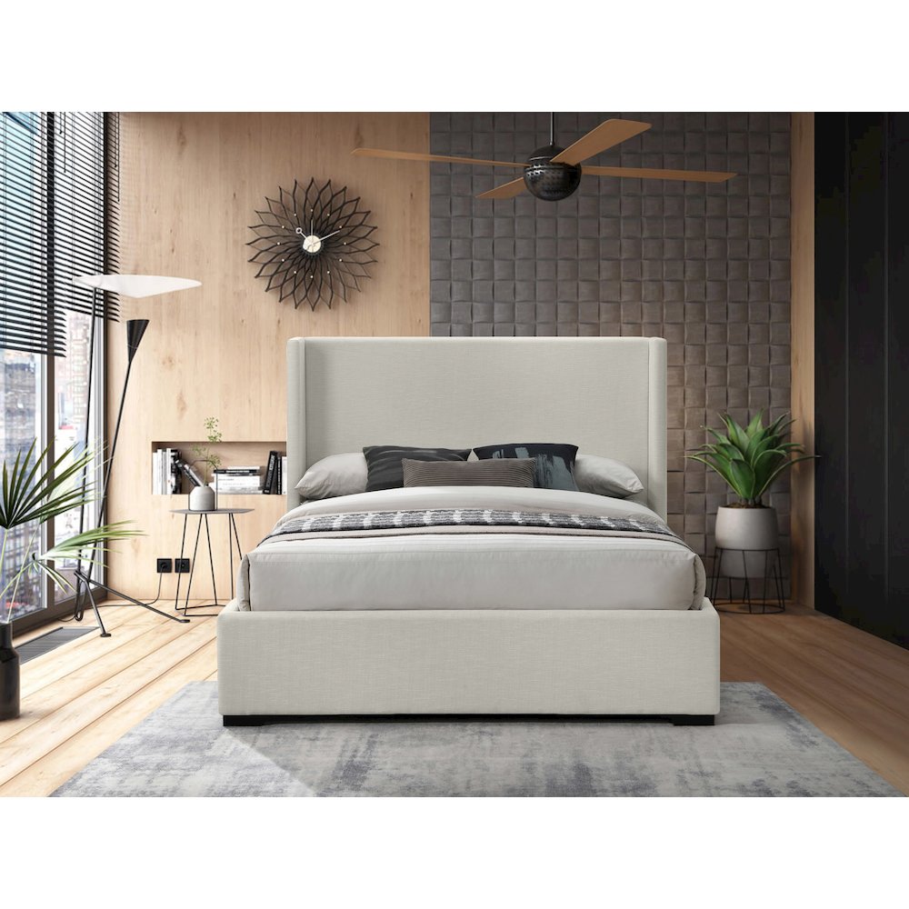 Oxford Beige Linen Textured Fabric Queen Bed. Picture 3