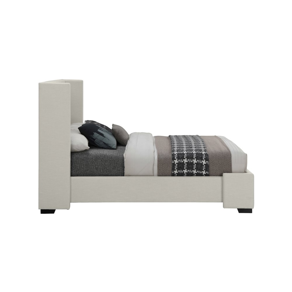 Oxford Beige Linen Textured Fabric Queen Bed. Picture 4