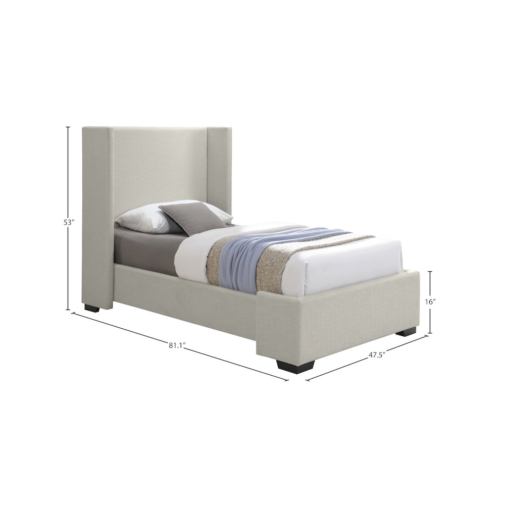 Oxford Beige Linen Textured Fabric Twin Bed. Picture 8