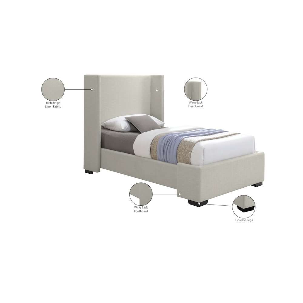 Oxford Beige Linen Textured Fabric Twin Bed. Picture 9