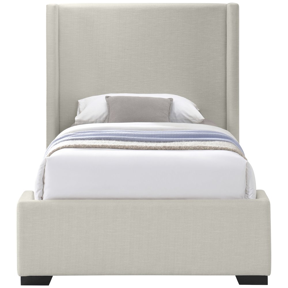 Oxford Beige Linen Textured Fabric Twin Bed. Picture 2