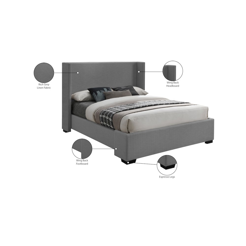 Oxford Grey Linen Textured Fabric Full Bed. Picture 9