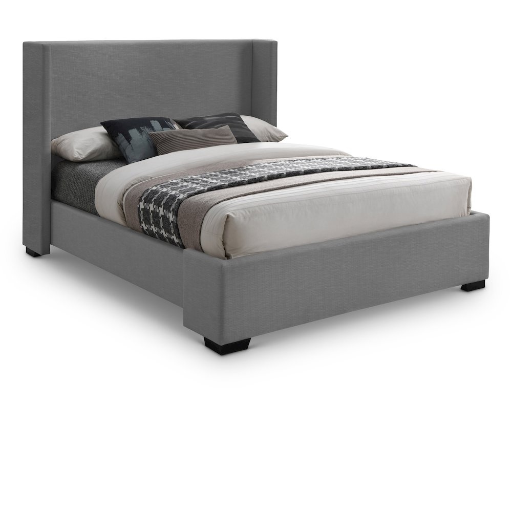 Oxford Grey Linen Textured Fabric Full Bed. Picture 1