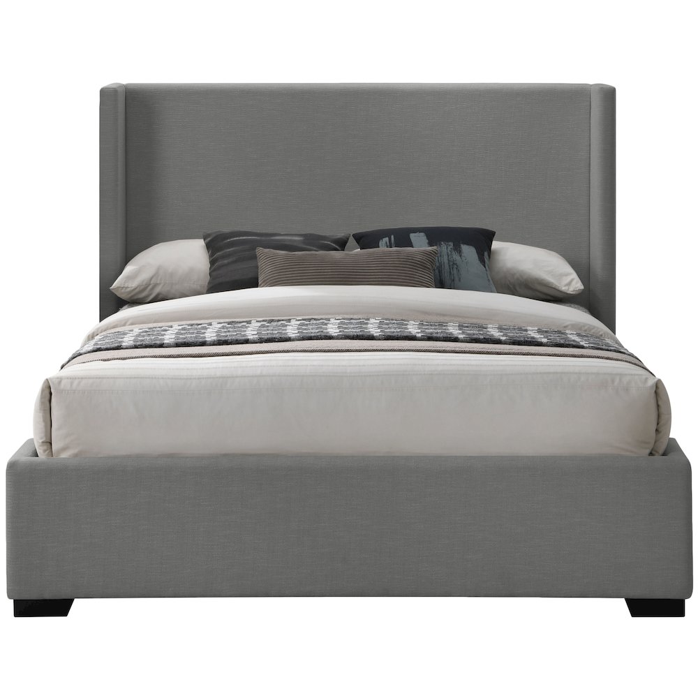 Oxford Grey Linen Textured Fabric Queen Bed. Picture 2