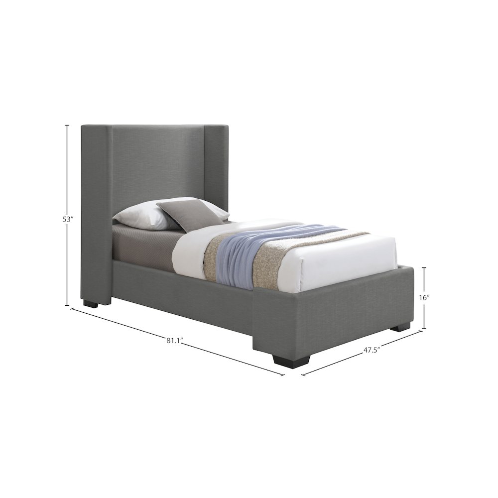 Oxford Grey Linen Textured Fabric Twin Bed. Picture 8