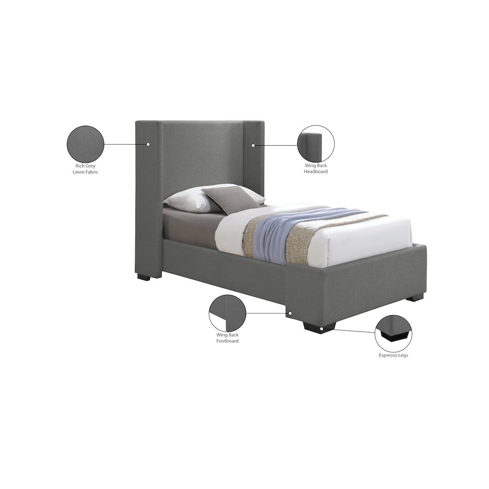 Oxford Grey Linen Textured Fabric Twin Bed. Picture 9