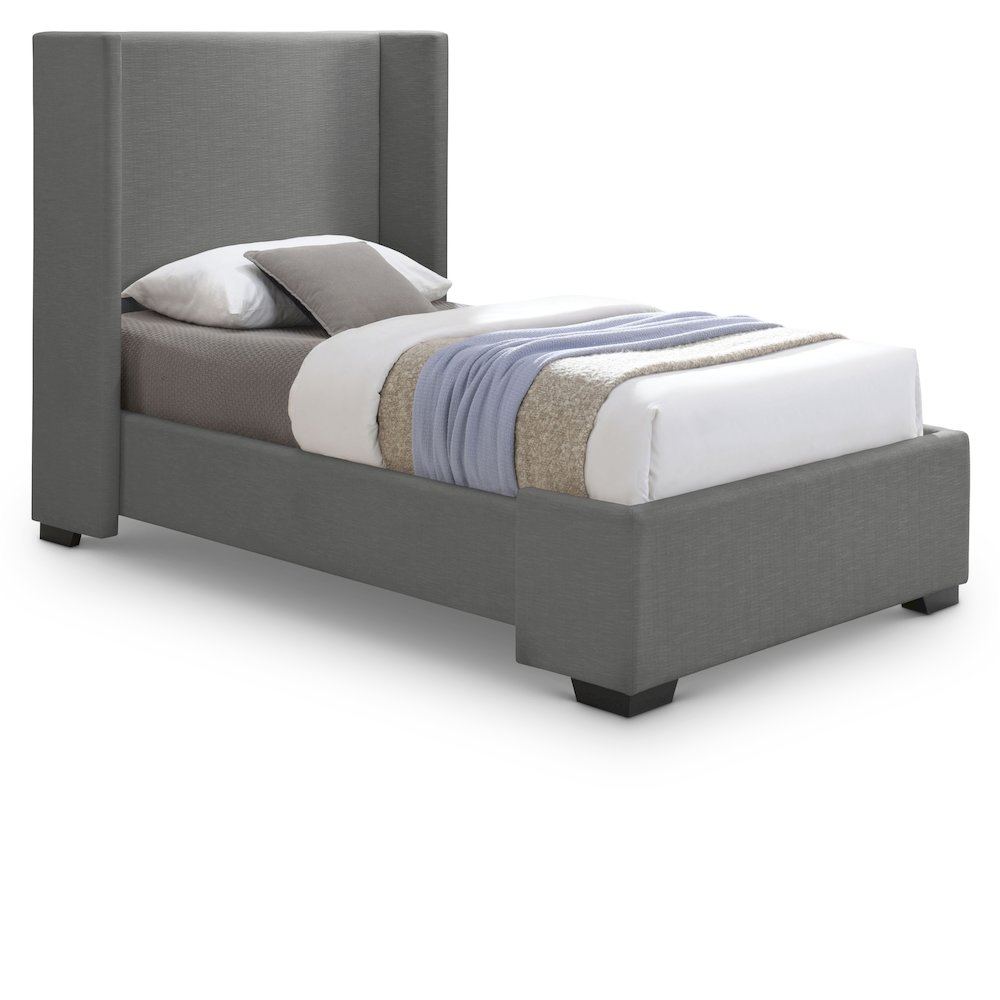 Oxford Grey Linen Textured Fabric Twin Bed. Picture 1