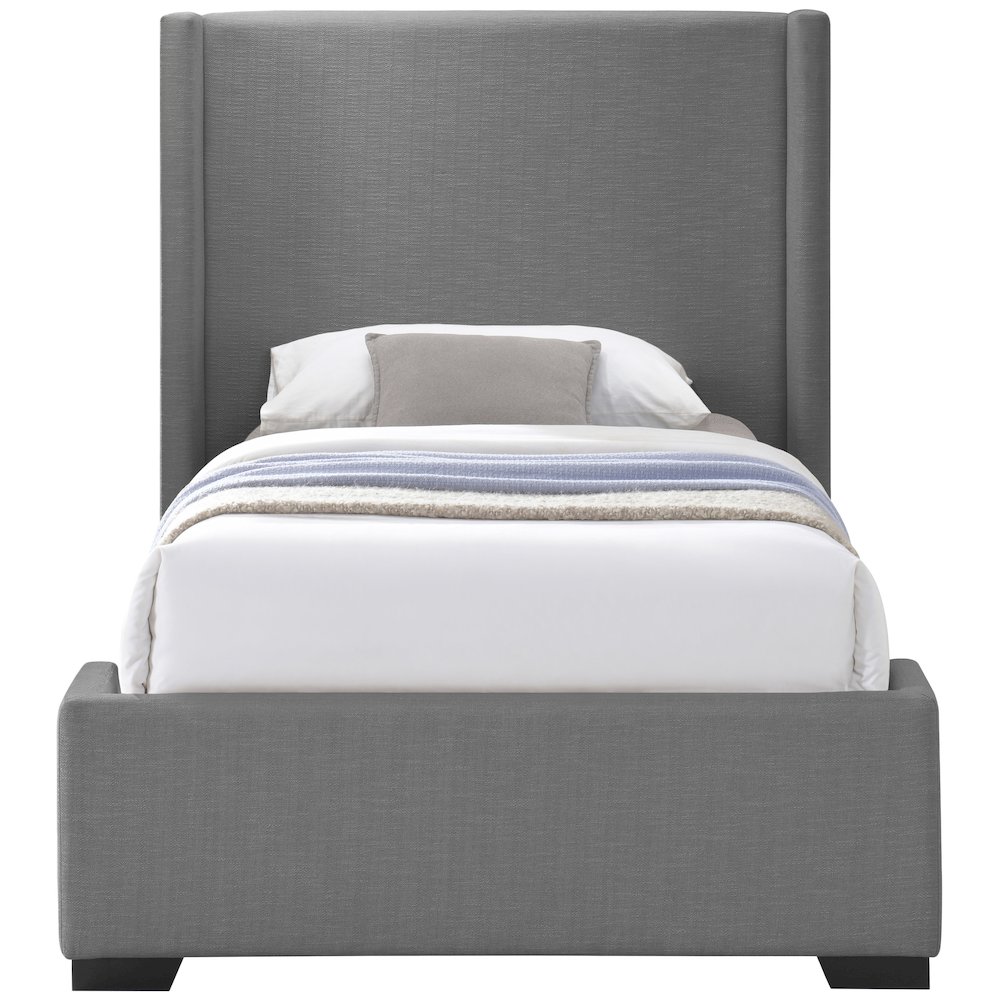 Oxford Grey Linen Textured Fabric Twin Bed. Picture 2