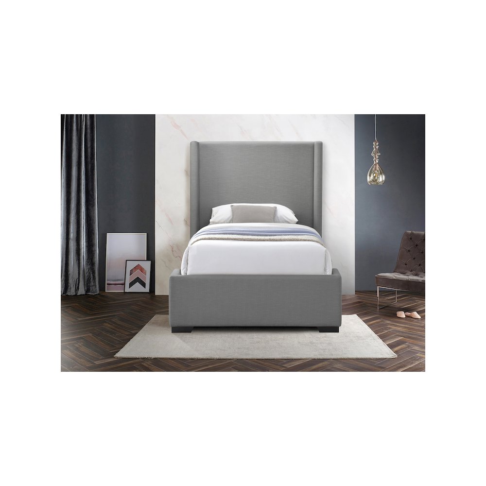 Oxford Grey Linen Textured Fabric Twin Bed. Picture 3
