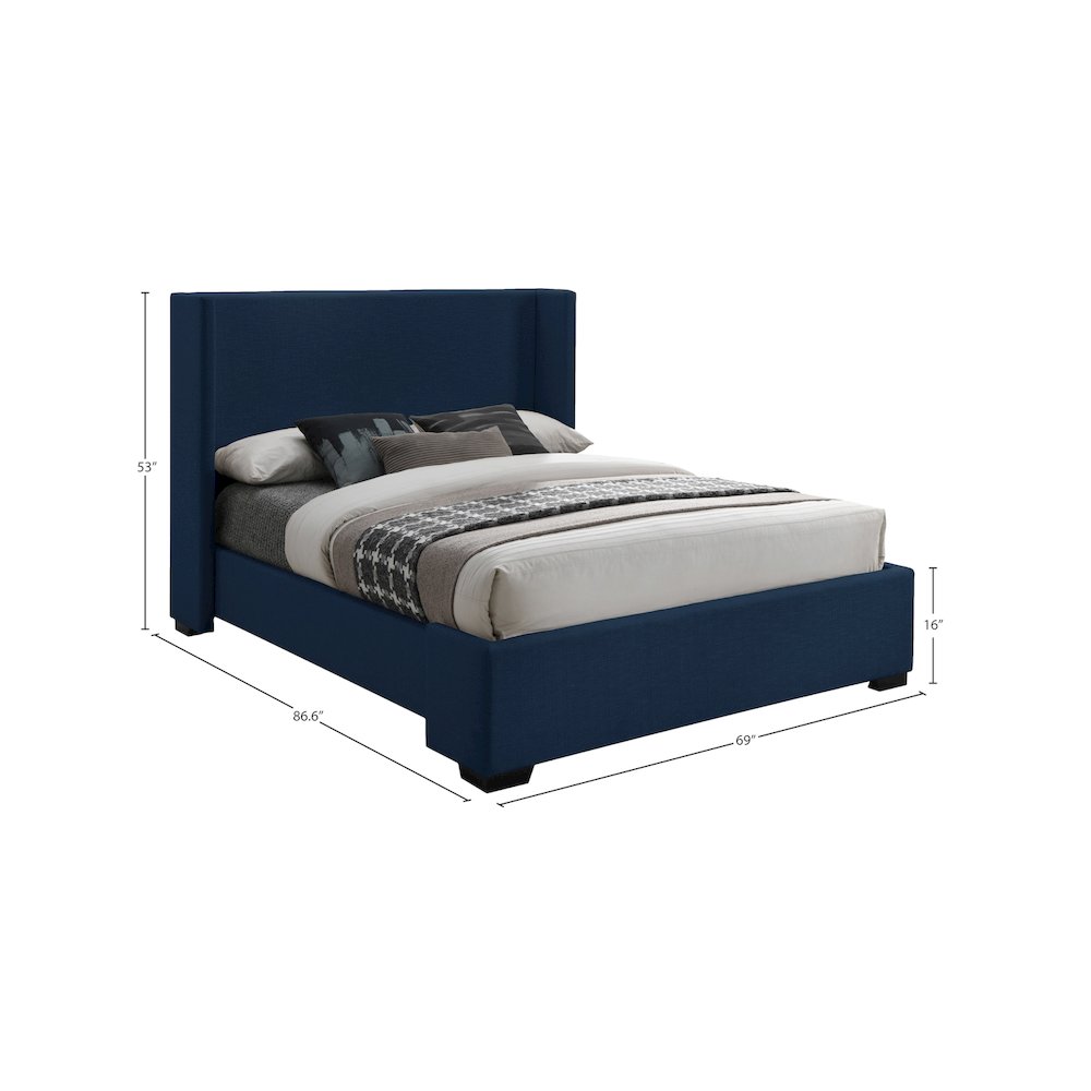 Oxford Navy Linen Textured Fabric Queen Bed. Picture 8