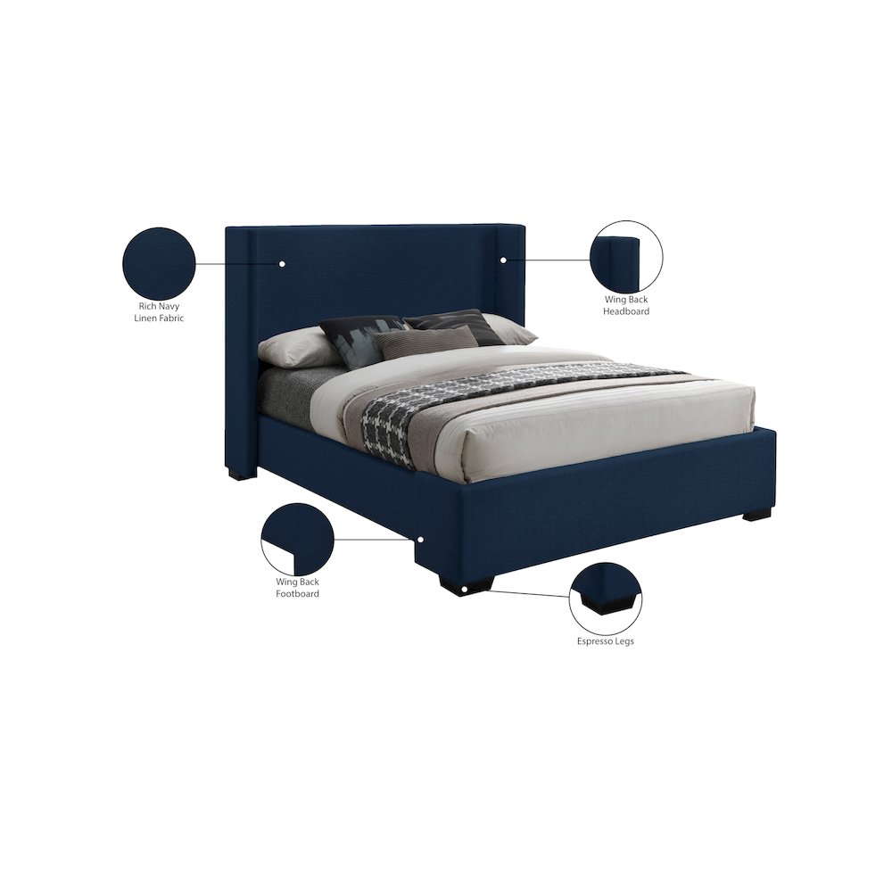 Oxford Navy Linen Textured Fabric Queen Bed. Picture 9