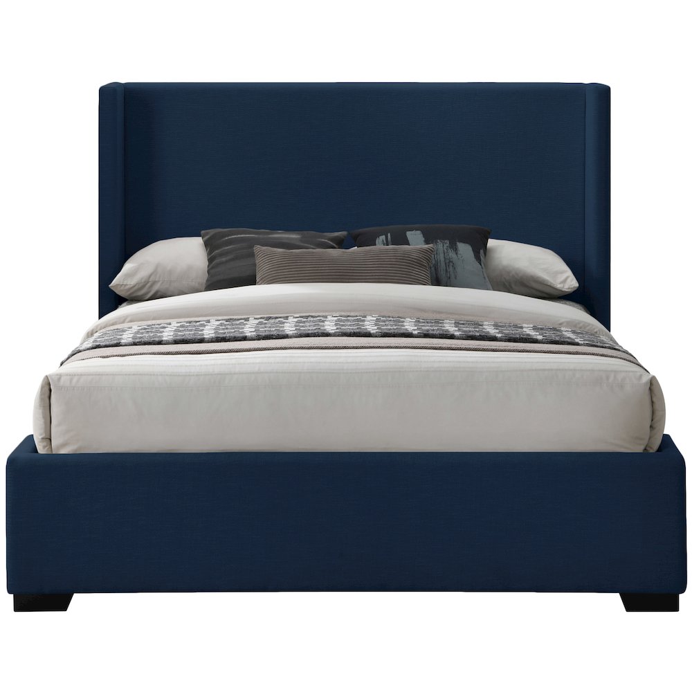 Oxford Navy Linen Textured Fabric Queen Bed. Picture 2