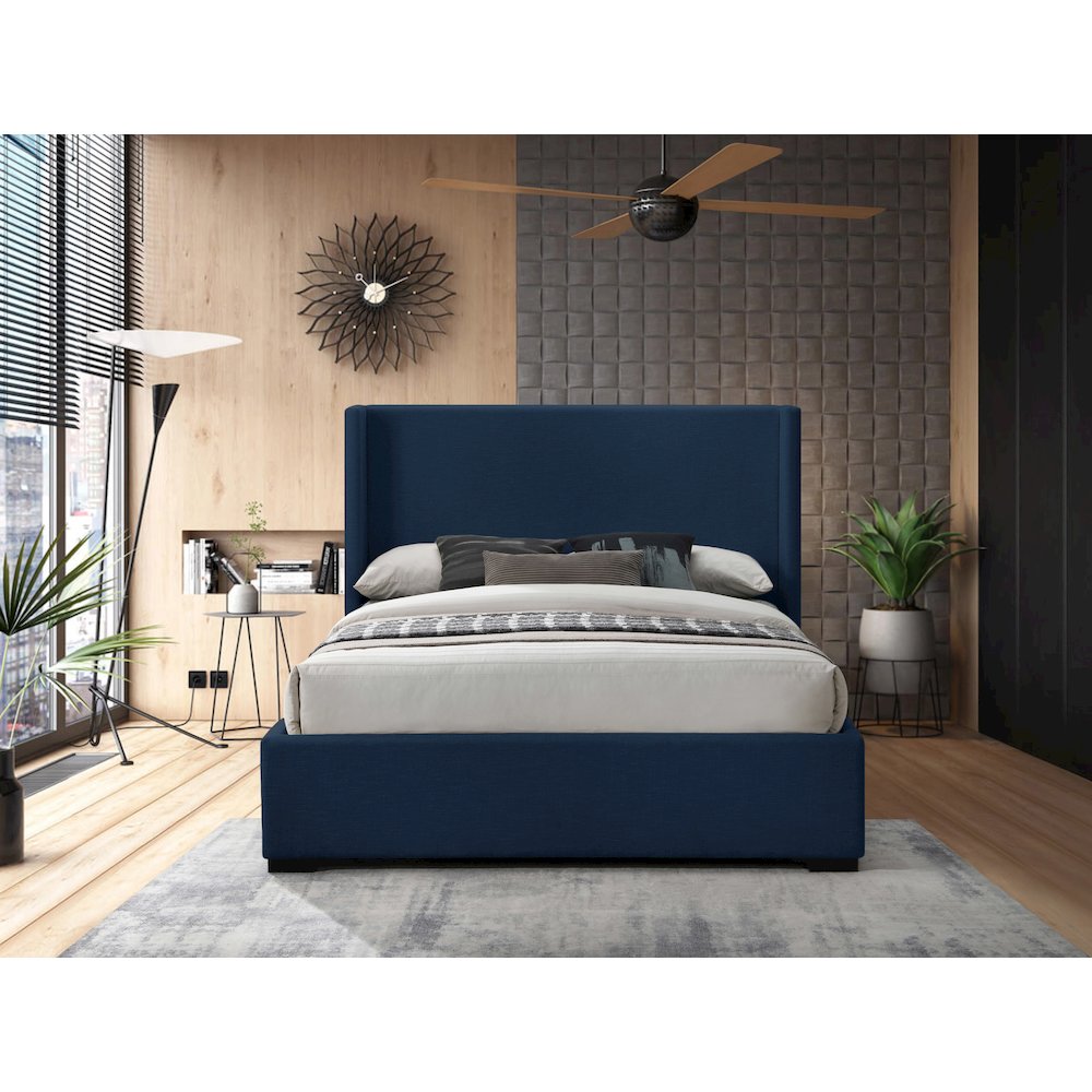Oxford Navy Linen Textured Fabric Queen Bed. Picture 3