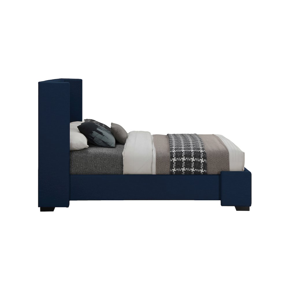 Oxford Navy Linen Textured Fabric Queen Bed. Picture 4