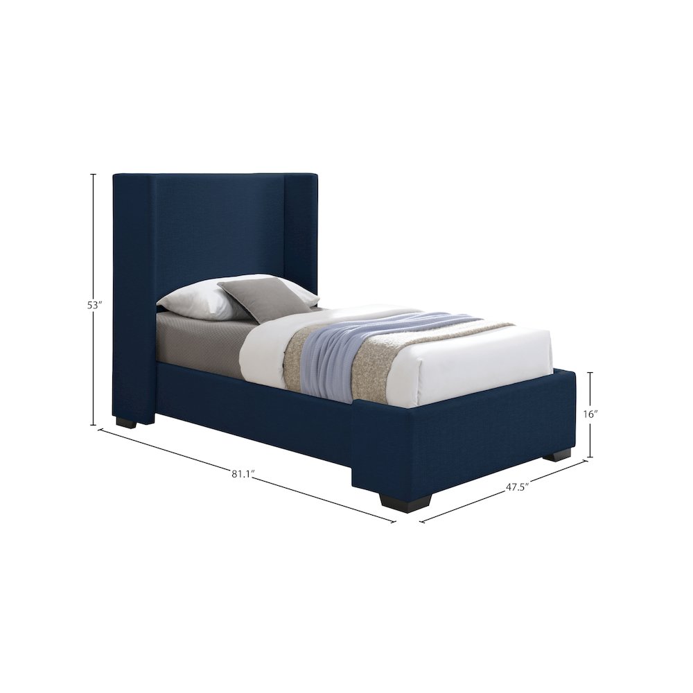 Oxford Navy Linen Textured Fabric Twin Bed. Picture 8