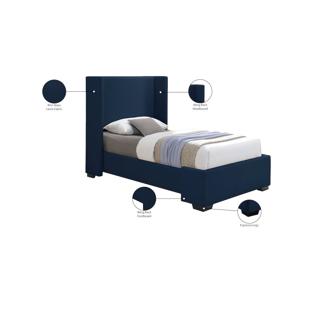 Oxford Navy Linen Textured Fabric Twin Bed. Picture 9