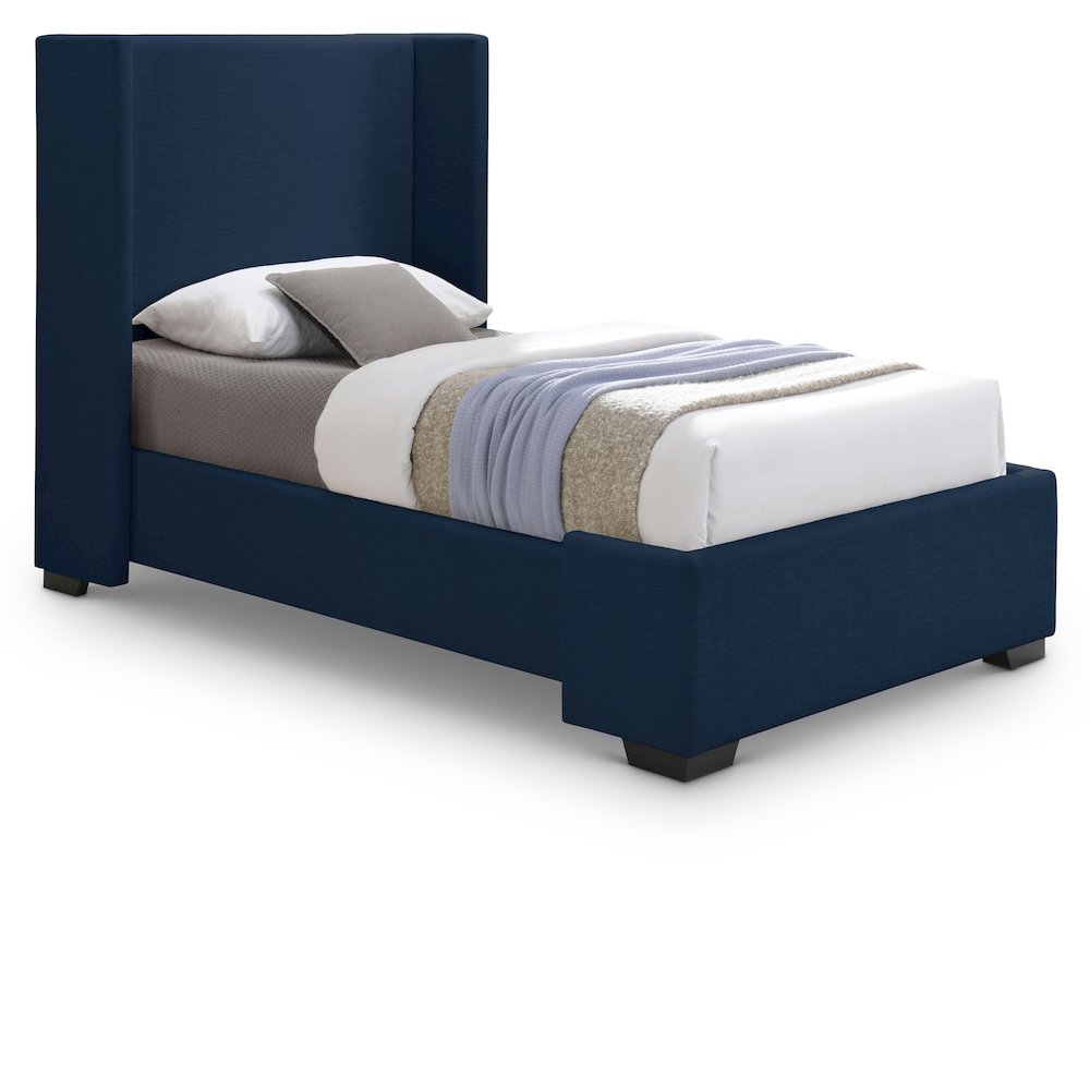 Oxford Navy Linen Textured Fabric Twin Bed. Picture 1