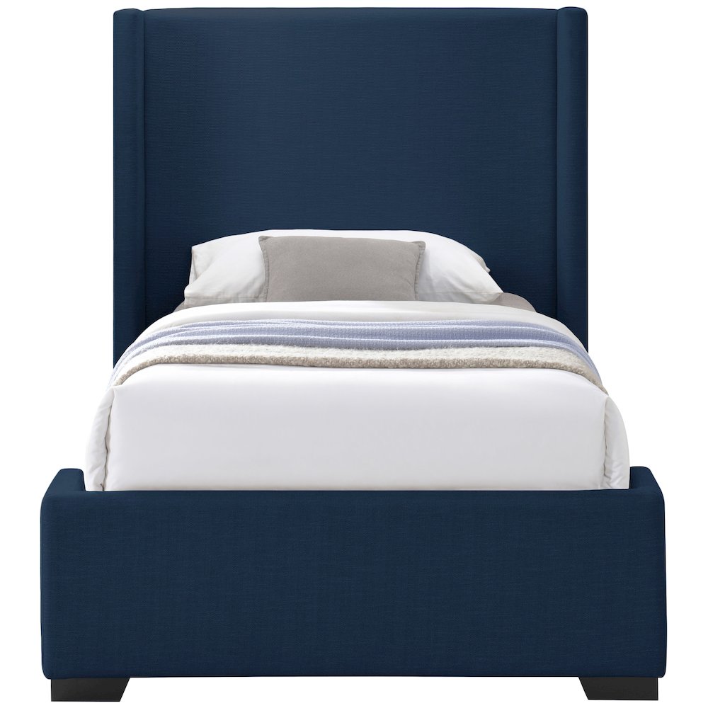 Oxford Navy Linen Textured Fabric Twin Bed. Picture 2