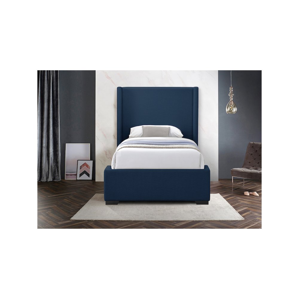 Oxford Navy Linen Textured Fabric Twin Bed. Picture 3