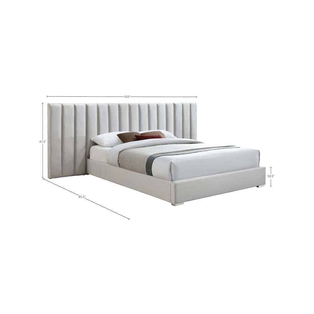 Pablo Cream Velvet Queen Bed. Picture 9