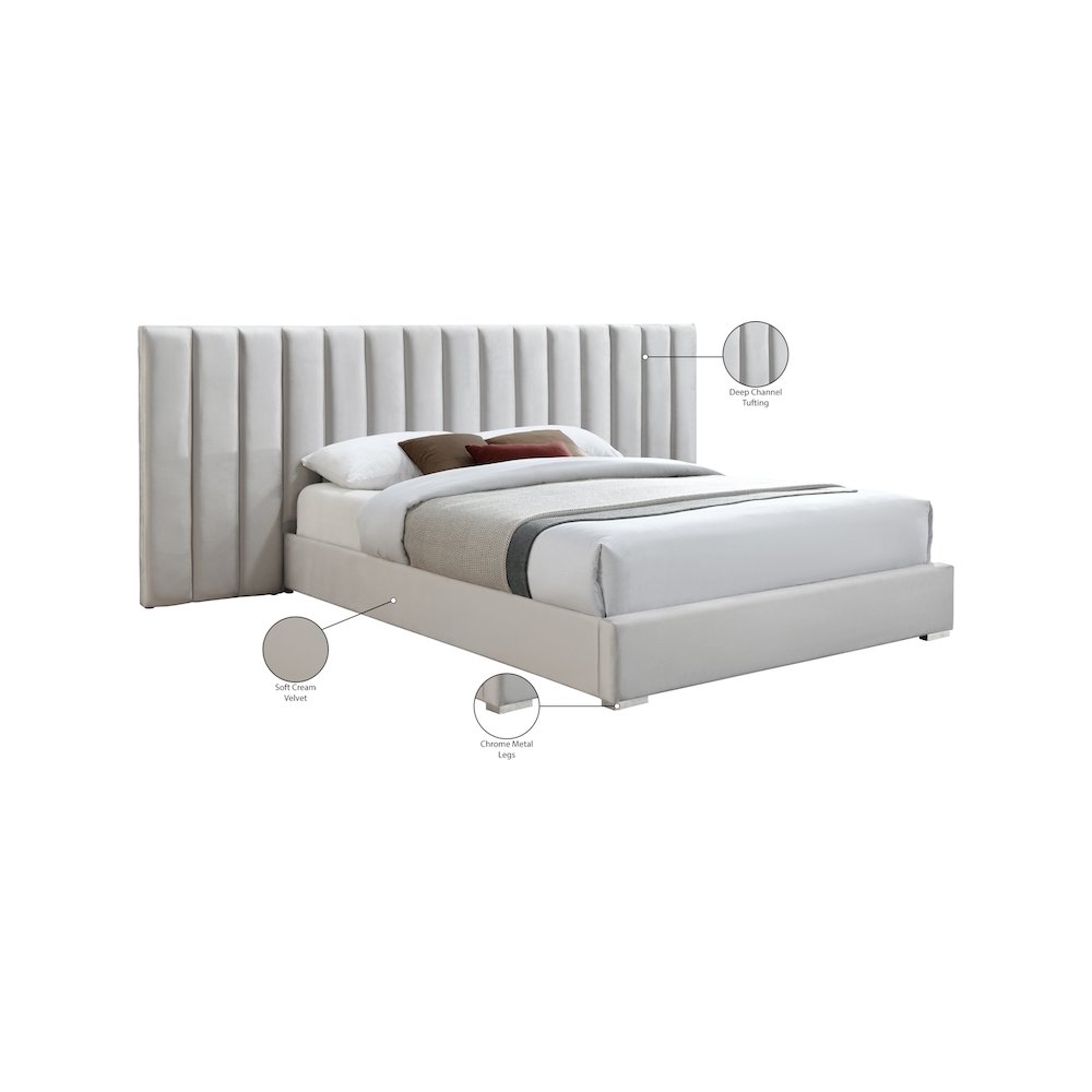 Pablo Cream Velvet Queen Bed. Picture 10